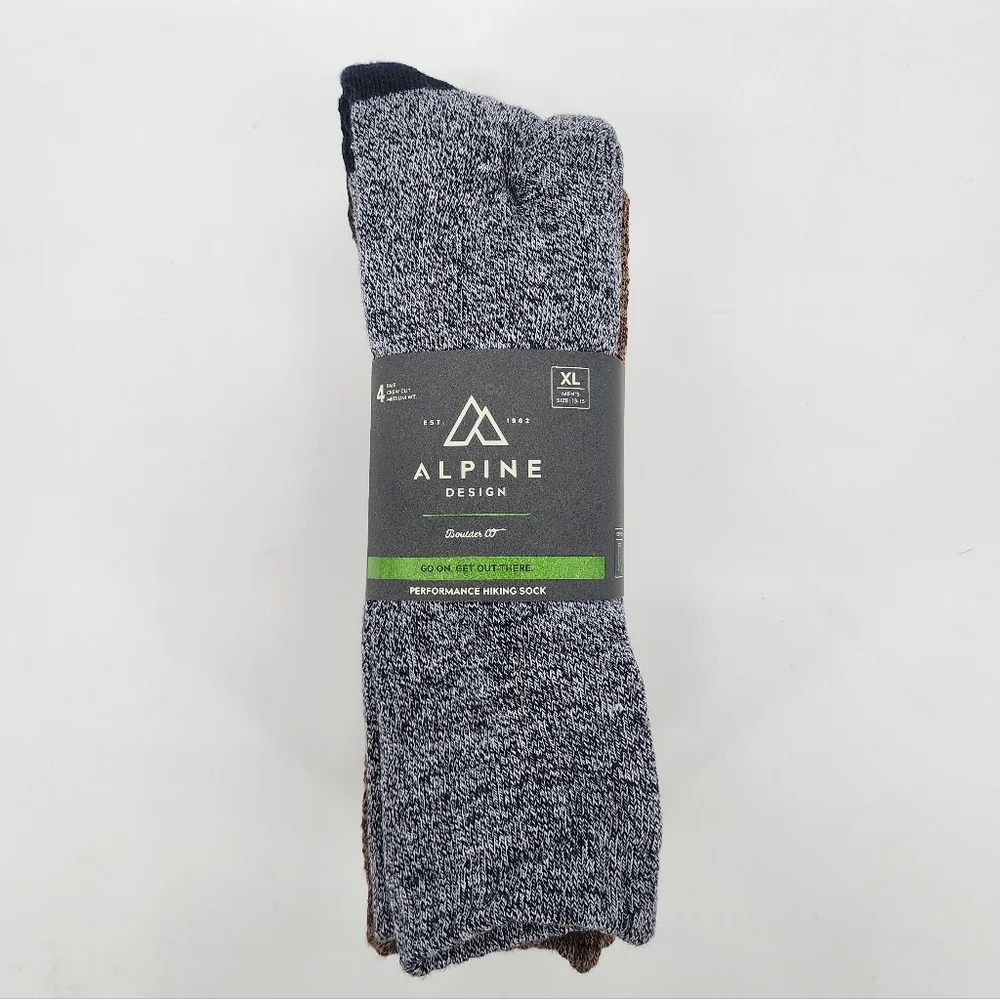 Alpine Design Performance Hiking Socks 4 Pair Mens New Blue Brown Gray